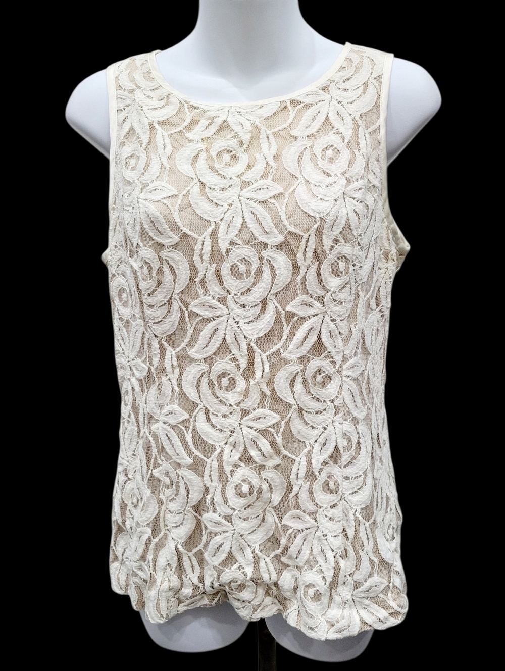 Banana Republic Nude & White Lace Top Blouse Size: 6